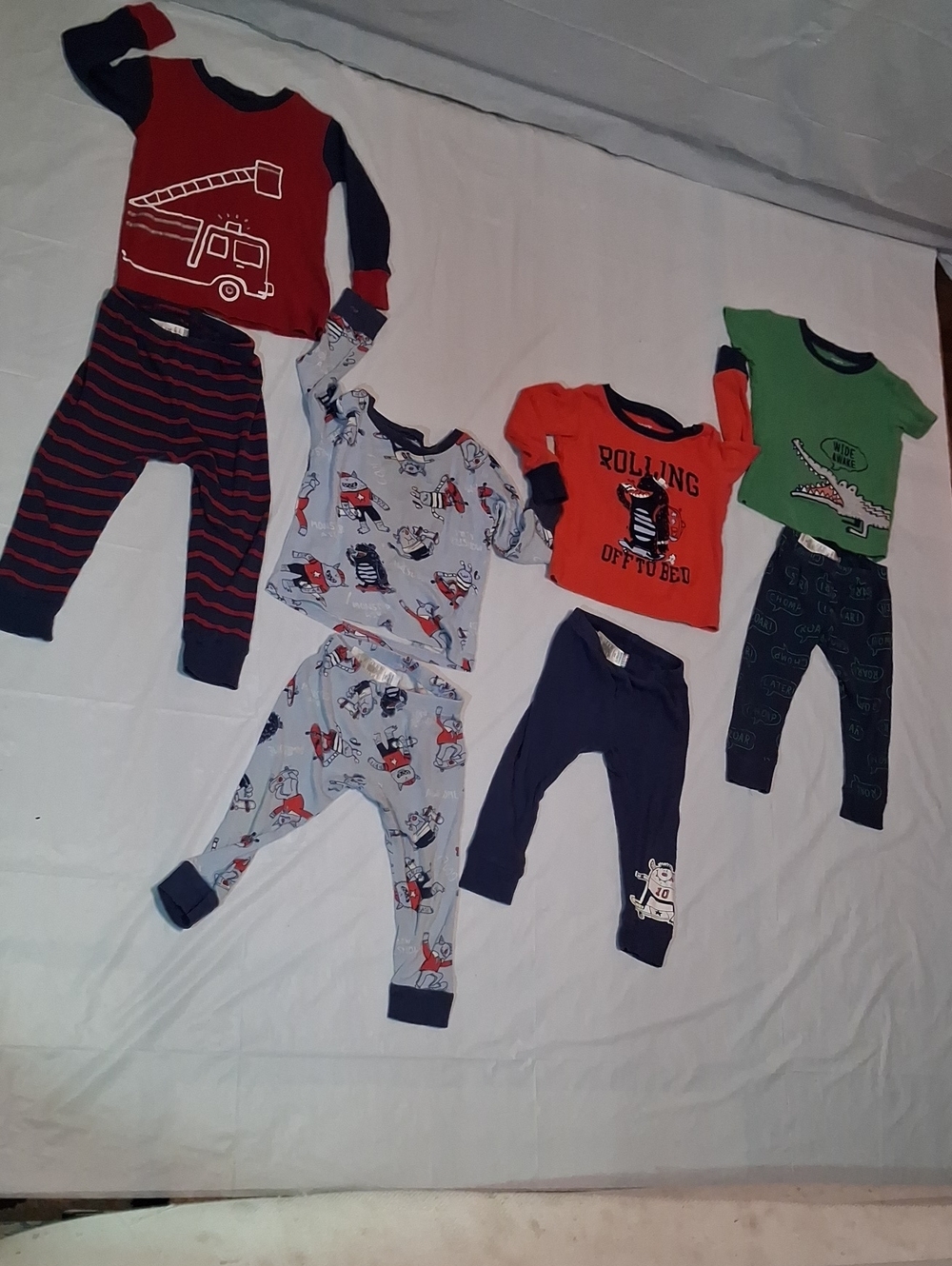 Kids' Red & Navy Fire Truck One-Piece Pajama Set